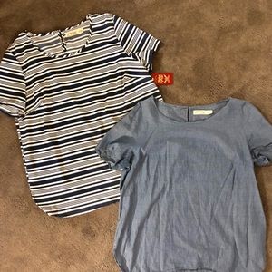 2 Blue Faded Glory Short Sleeve Tops Size L